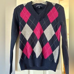 Brooks Brothers 100% Merino Wool Women’s V Neck Argyle Sweater